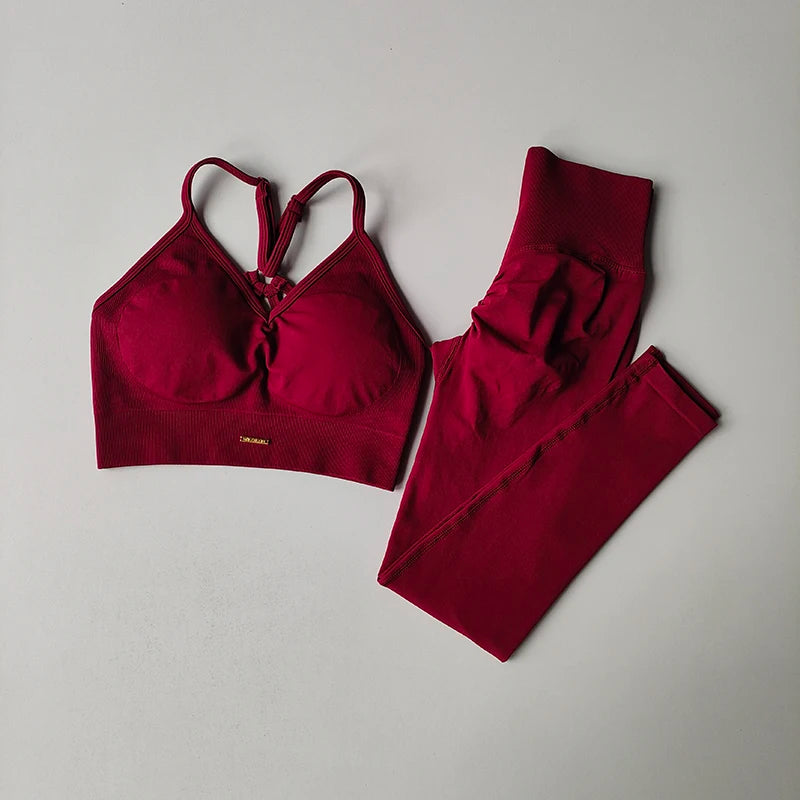 Women’s Hip-Lifting Fitness Set – V-Neck Sports Bra & Quick-Dry Leggings for Yoga, Gym & Workouts