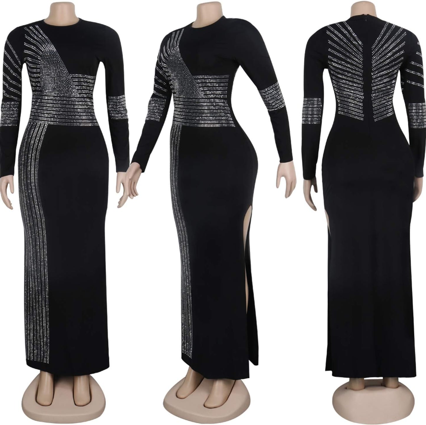 Women’s Long Sleeve Party Dress – Sexy Diamond Detail Club & Birthday Night Dress