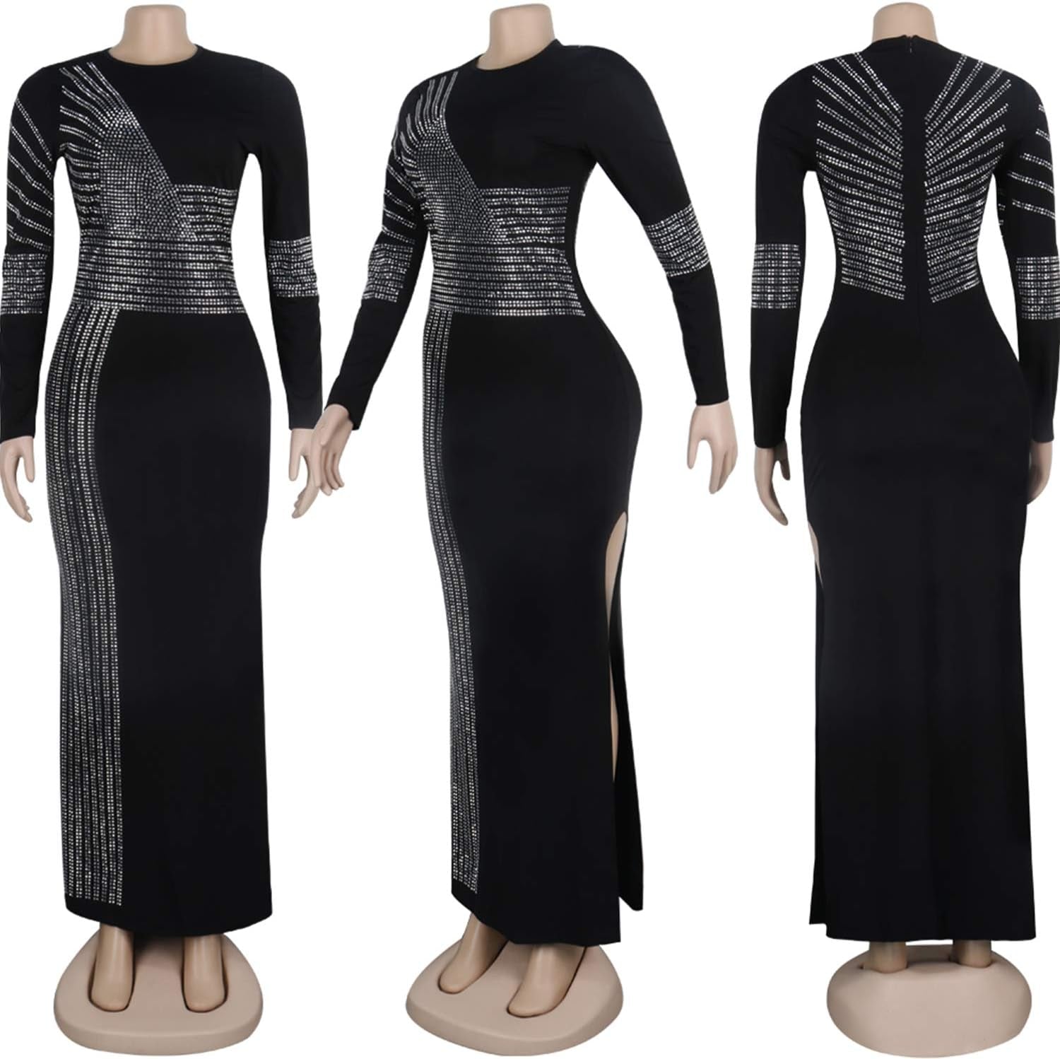 Women’s Long Sleeve Party Dress – Sexy Diamond Detail Club & Birthday Night Dress