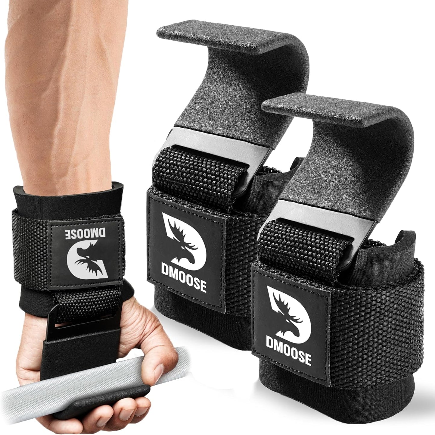 Weight Lifting Hooks (Pair) – Heavy Duty Wrist Straps with Padded Support for Deadlifts, Pull-Ups, Rows & Shrugs – Anti-Slip Nylon Hand Grips for Strength Training & Gym Workouts