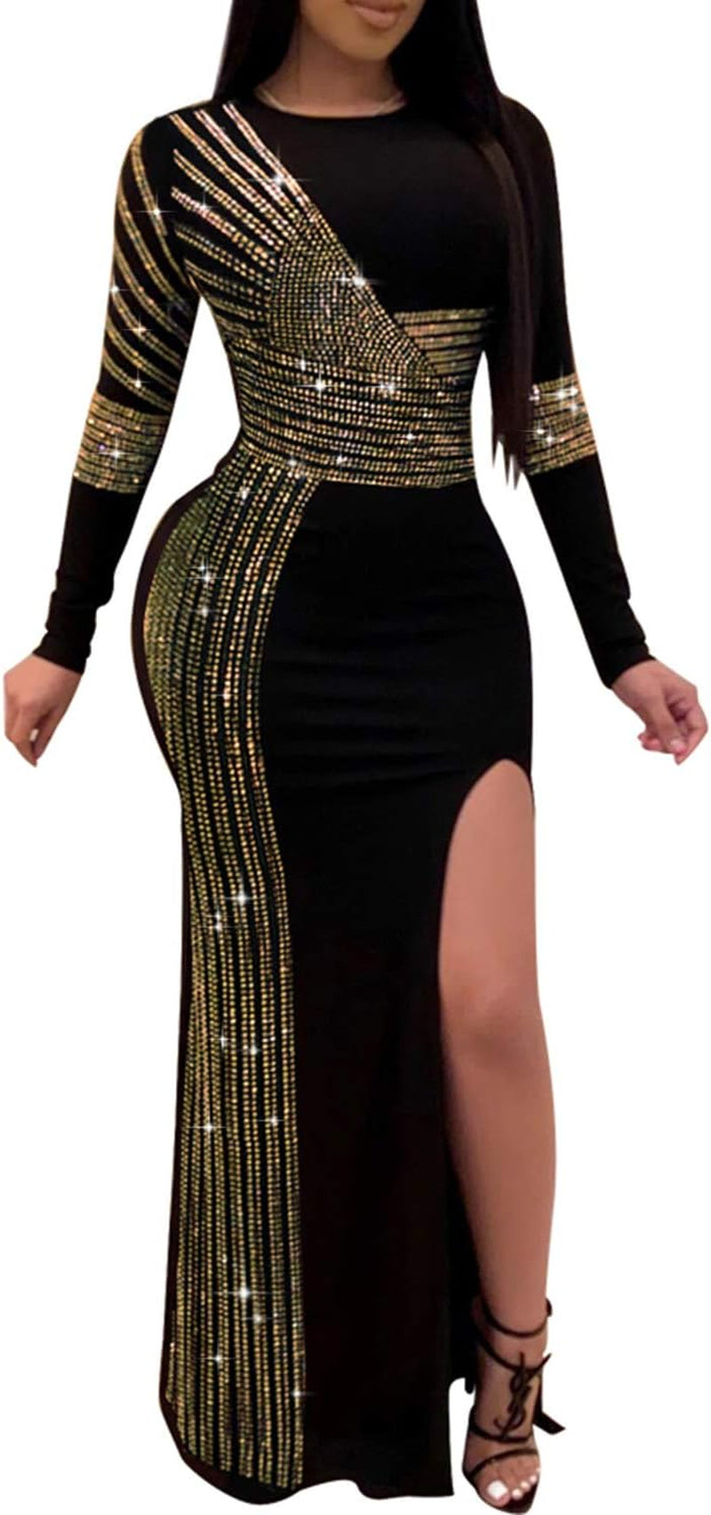 Women’s Long Sleeve Party Dress – Sexy Diamond Detail Club & Birthday Night Dress