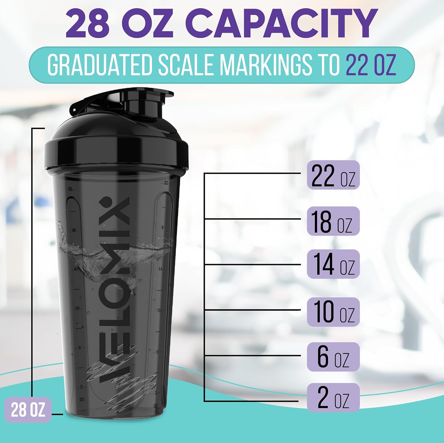 2-Pack Protein Shaker Bottles – 28oz Leak-Proof Shakers with Wire Whisk for Protein Shakes (Black/Transparent)