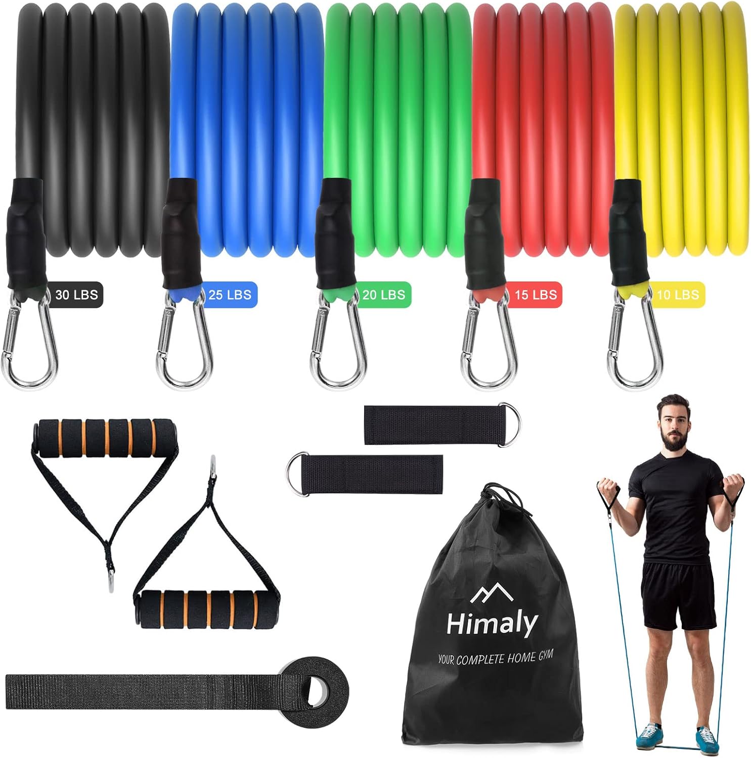 Resistance Bands Set – Strength Training Exercise Bands with Handles, Ankle Straps, Door Anchor & Carry Bag for Home & Outdoor Workouts