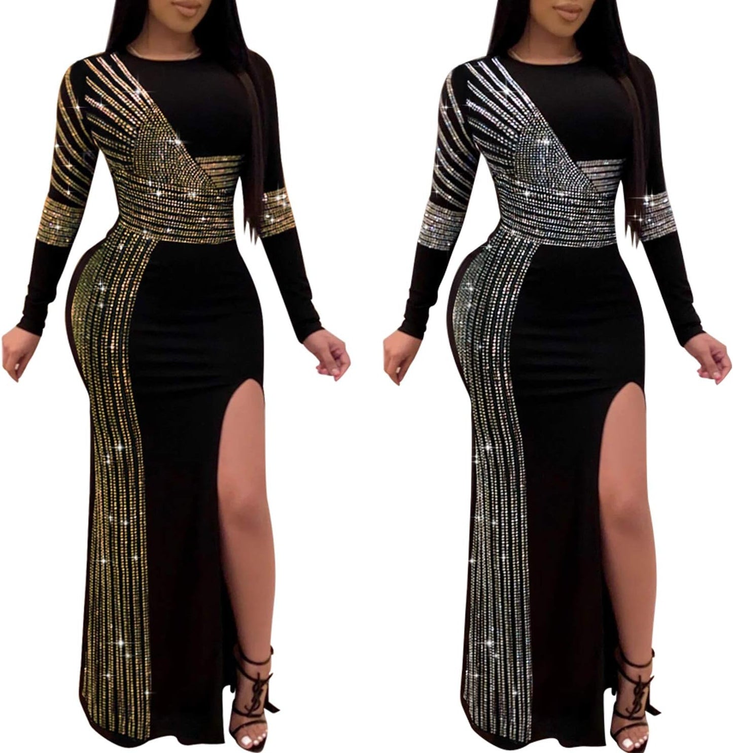 Women’s Long Sleeve Party Dress – Sexy Diamond Detail Club & Birthday Night Dress