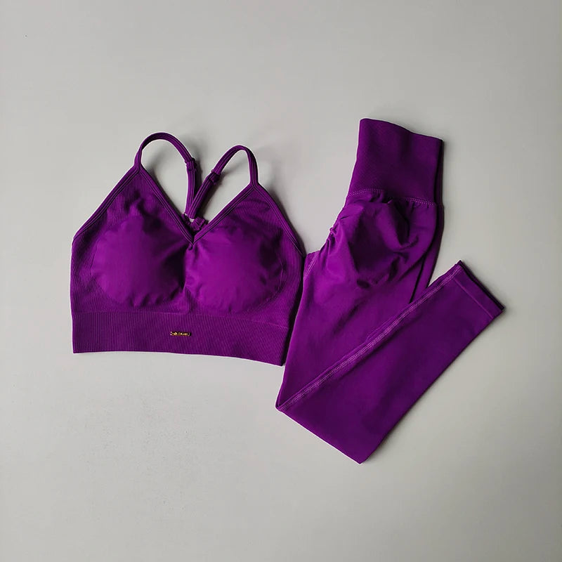 Women’s Hip-Lifting Fitness Set – V-Neck Sports Bra & Quick-Dry Leggings for Yoga, Gym & Workouts
