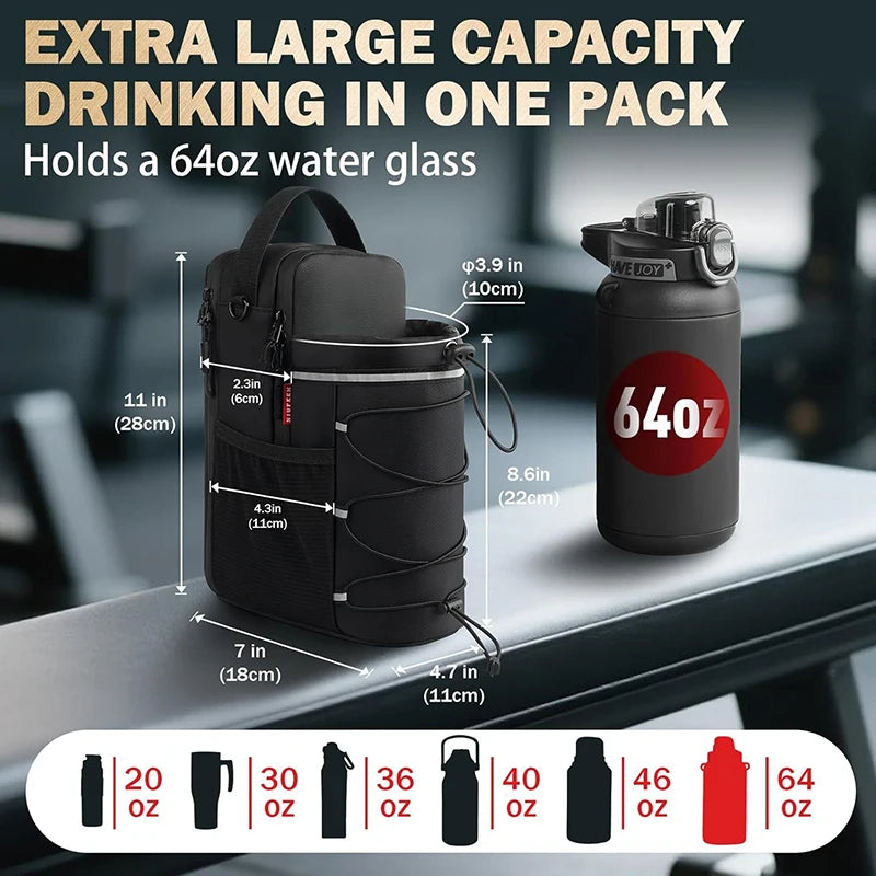 Large Capacity Water Bottle Carrier Bag – Magnetic Hanging Gym Bag with Phone Pocket