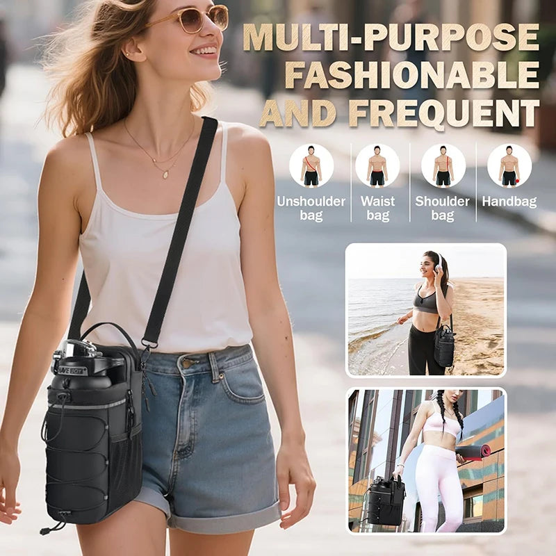 Large Capacity Water Bottle Carrier Bag – Magnetic Hanging Gym Bag with Phone Pocket
