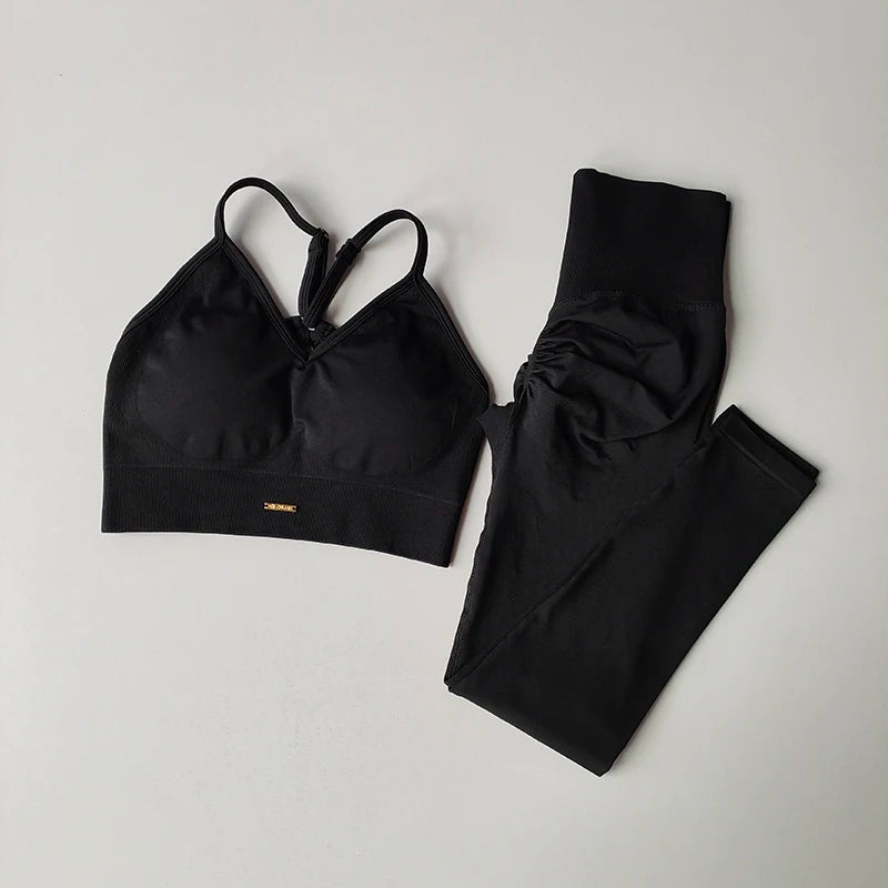 Women’s Hip-Lifting Fitness Set – V-Neck Sports Bra & Quick-Dry Leggings for Yoga, Gym & Workouts